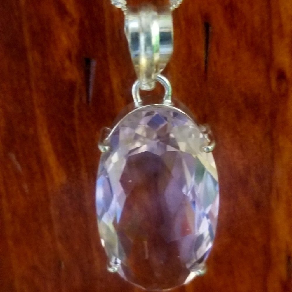 2 Stunning Baby Pink Crystal Pendants Mom and Daughter Set In 925. Silver